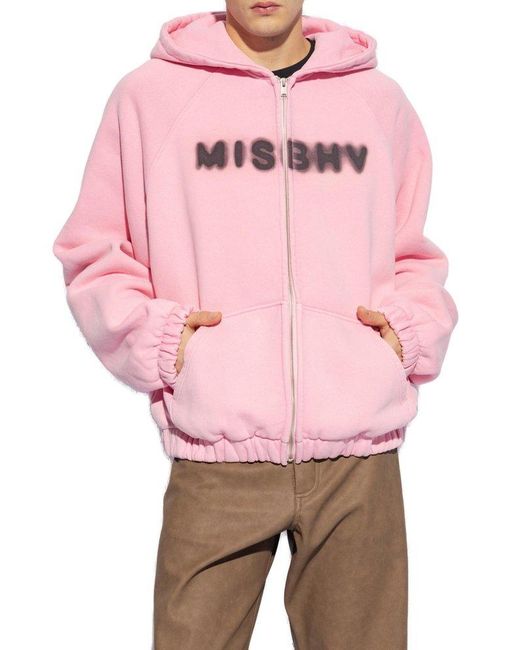 M I S B H V Pink Hoodie With Logo, for men