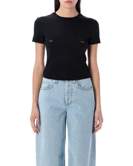 Mugler Black Fitted T-Shirt With Unique Pierced Detailing