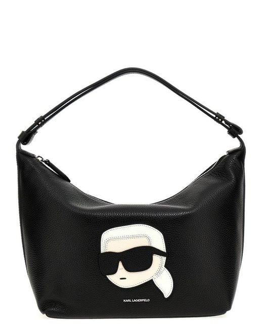 Karl Lagerfeld Black Lea Ikonik-motif Shoulder Bag