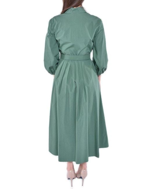 Weekend by Maxmara Green Buttoned Belted Long-sleeved Dress