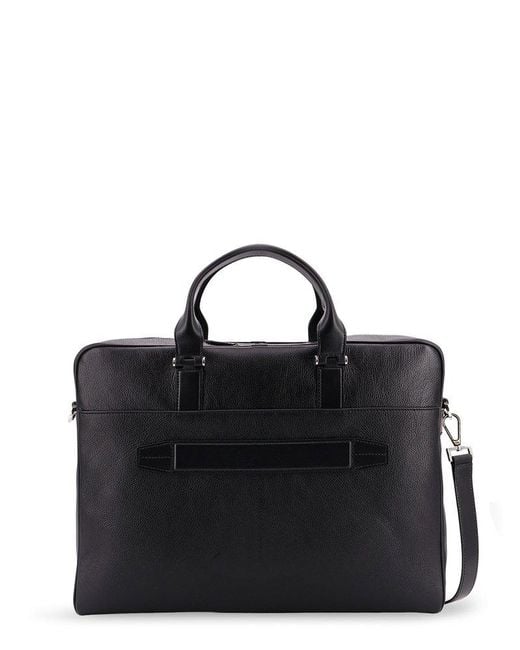 Tom Ford Black Logo Embossed Zipped Messenger Bag for men