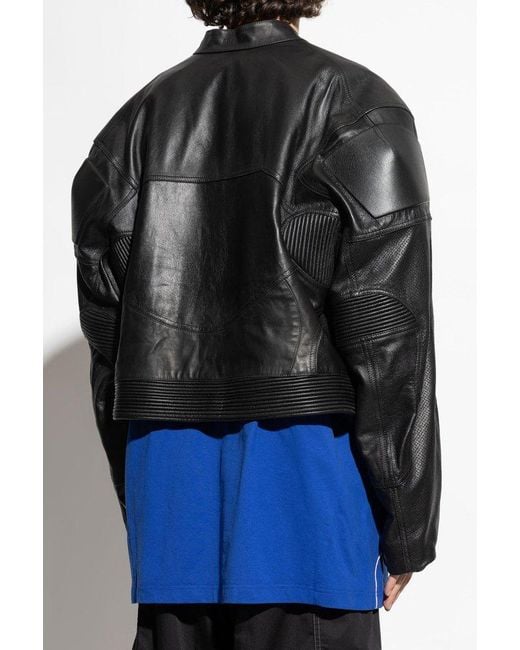 Balenciaga Black Leather Jacket With Stand-Up Collar for men
