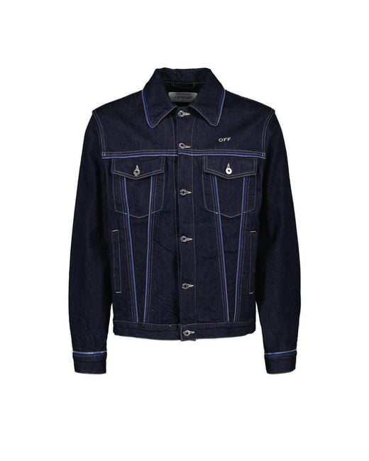 Off-White c/o Virgil Abloh Blue Zip-detailed Buttoned Denim Jacket for men