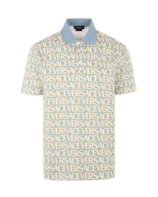 Versace Allover Short-sleeved Straight Hem Polo Shirt in White for Men ...