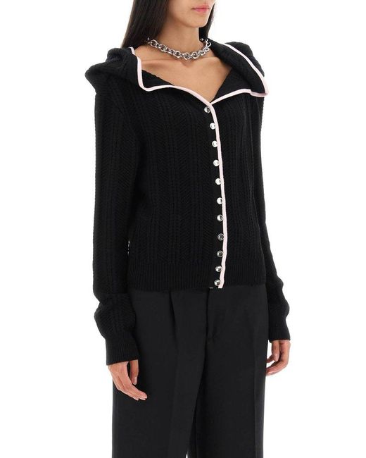 Y. Project Black Evergreen Ruffle Necklace Cardigan Sweater