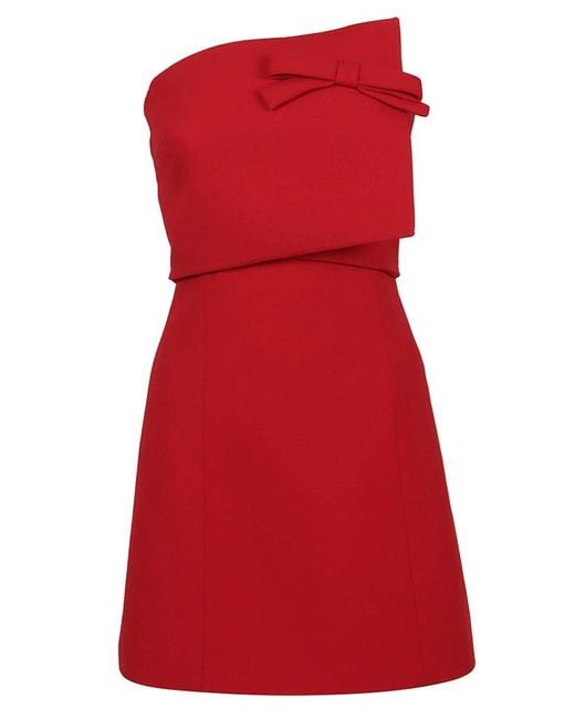 Valentino Red Dress Solid Crepe Couture