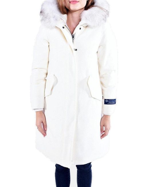 Woolrich White Logo Patch Hooded Parka
