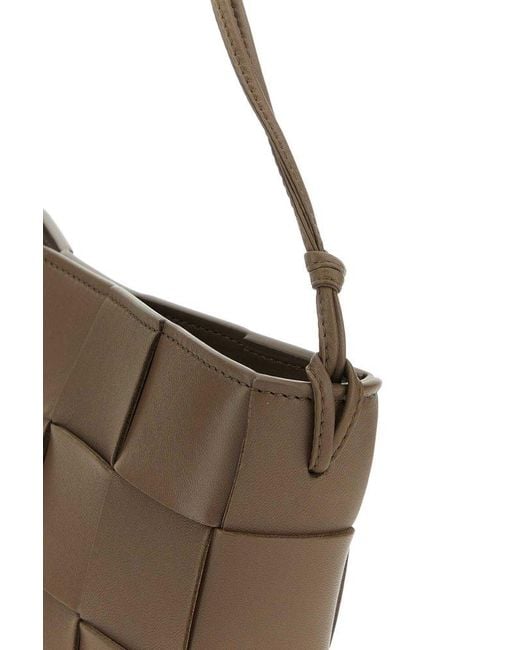Bottega Veneta Brown Cassette Mini Intreccio Leather Shoulder Bag