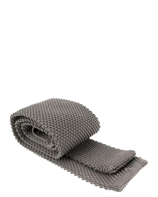 Brunello Cucinelli White Square-tip Knitted Tie for men