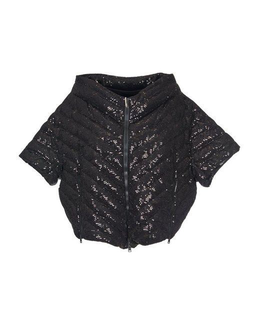 Herno Black Micro Sequin Embellished A-line Jacket