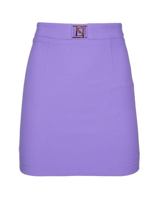 Elisabetta Franchi Purple Logo Plaque Mini Skirt