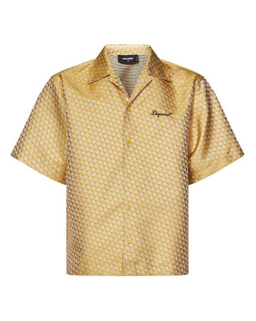 DSquared² Natural Geometric-printed Short-sleeved Buttoned Shirt for men