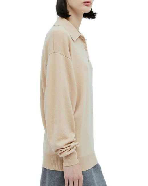 Miu Miu Natural Long-sleeved Knitted Polo Shirt