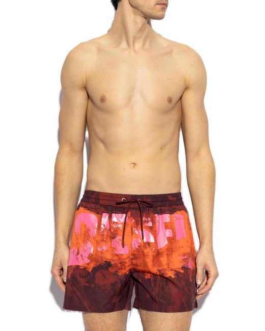 DIESEL Red Ken-37-D-Pop Drawstring Swim Shorts for men