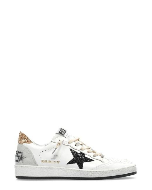 Golden Goose Deluxe Brand White Star Glittered Lace-up Sneakers