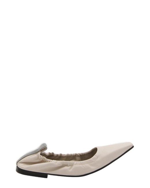 Brunello Cucinelli Natural Embellished Slip-on Flat Shoes