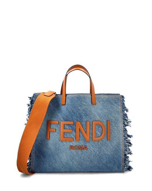 Fendi Blue Logo Detail Tote Bag for men
