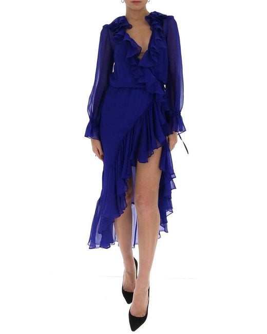 Saint Laurent Blue Ruffled Wrap Dress