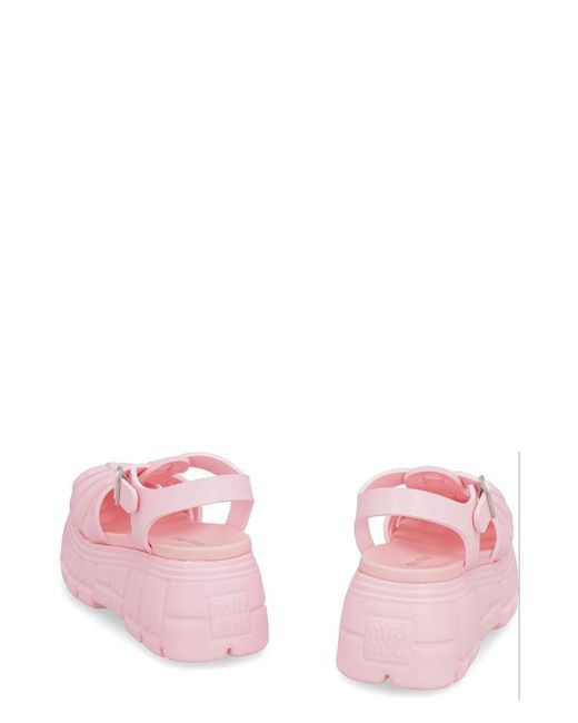 Miu Miu Ankle Strapped Caged Sandals in Pink | Lyst