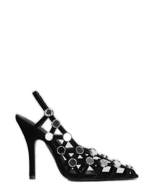 The Attico Black Grid Slingback Embellished Pumps
