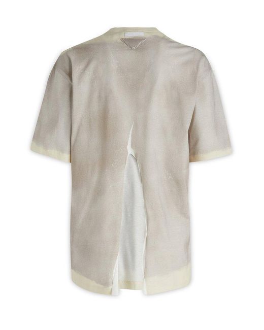 Prada Gray Cloud\/cream T-shirt With Slit