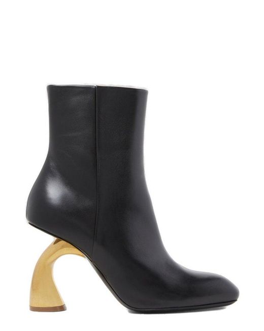 Dries Van Noten Black Sculptured Heeled Leather Boots