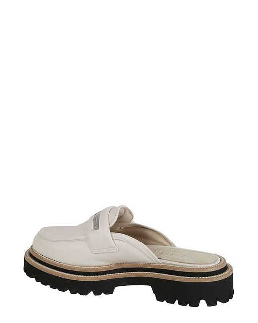 Peserico White Embellished Slip-on Sandals