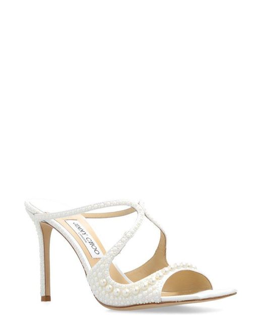 Jimmy Choo White Anise Open Toe Heeled Mules