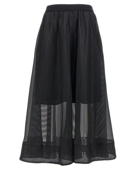 Karl Lagerfeld Black Logo-waistband Flared Midi Skirt