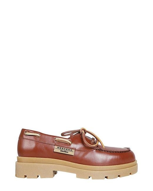 Weekend by Maxmara Brown Logo Patch Lace-up Loafers