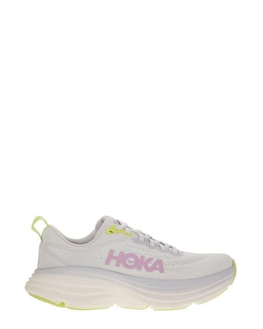 Hoka One One White Bondi 8 Lace-Up Sneakers