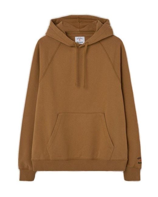 Barbour Brown X Noah Logo Embroidered Drawstring Hoodie for men