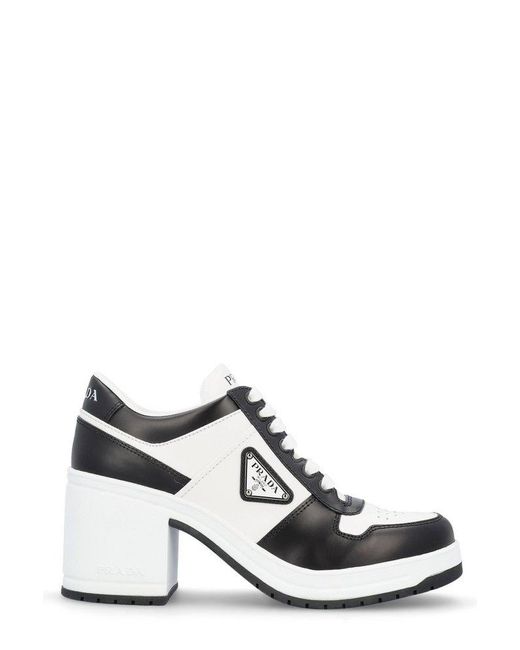 Prada White Downtown High-heeled Lace-up Sneakers