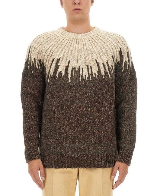 Bottega Veneta Gray Graphic Design Knitted Sweater for men