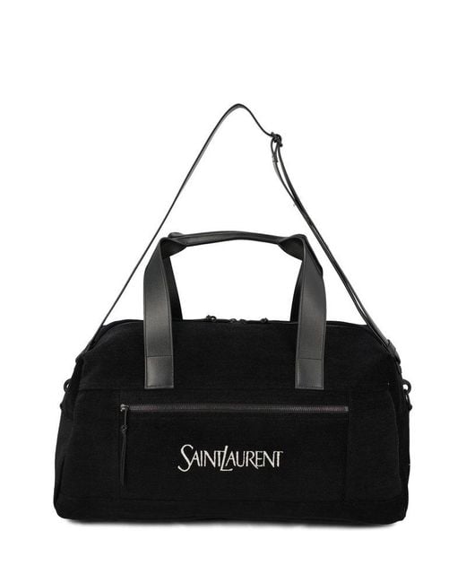 Saint Laurent Black Logo Embroidered Zip-up Duffle Bag for men