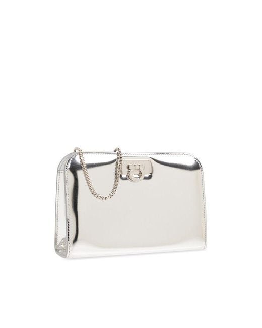 Ferragamo Diana Mini Chain Clutch Bag in Metallic | Lyst