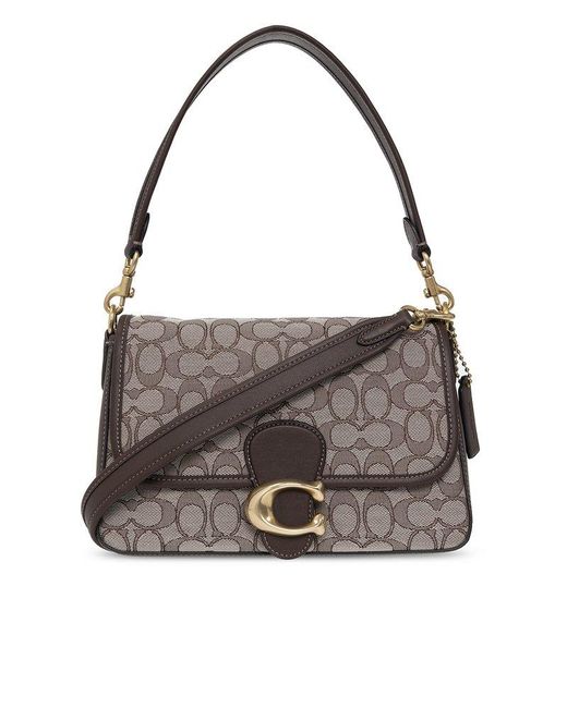 COACH Tabby Monogram Foldover Top Shoulder Bag in Gray Lyst
