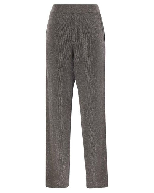 Brunello Cucinelli Gray Elastic Waistband Ribbed Pants