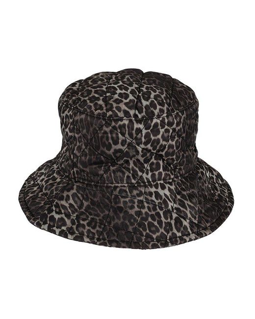 Maison Michel Black Leopard-printed Quilted Bucket Hat
