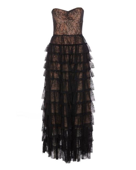 Twin Set Ruffled Strapless Chantilly-laced Maxi Dress in Black | Lyst