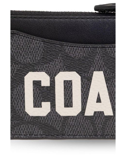 COACH Black Zip Card Case In Signature Canvas With Graphic for men