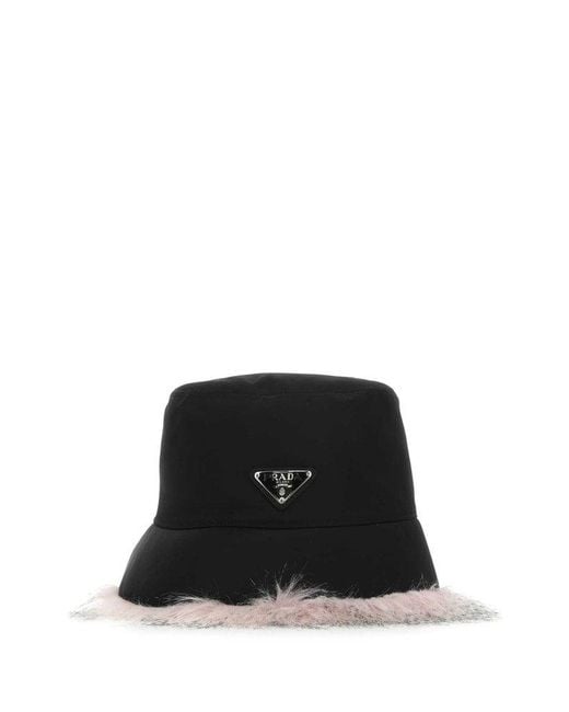 Prada Black Re-nylon Faux-fur Trim Bucket Hat