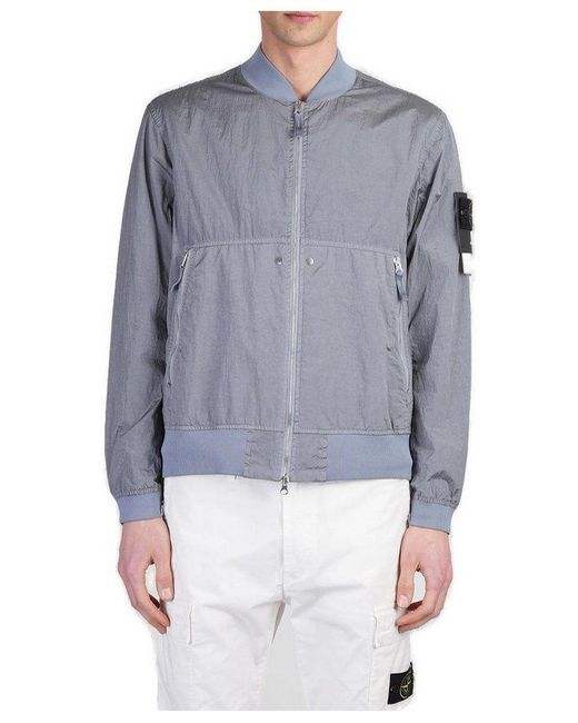 Stone Island Blue Logo-Patch Zipped Jacket for men