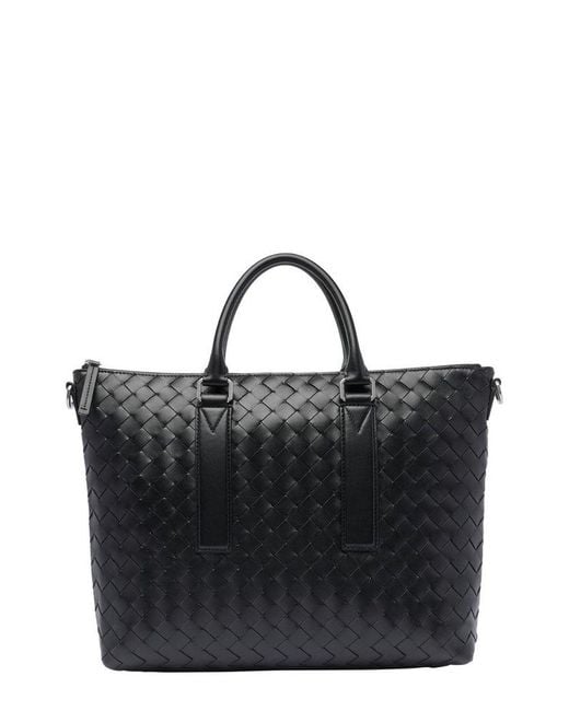 Bottega Veneta Black Intrecciato Zipped Briefcase for men