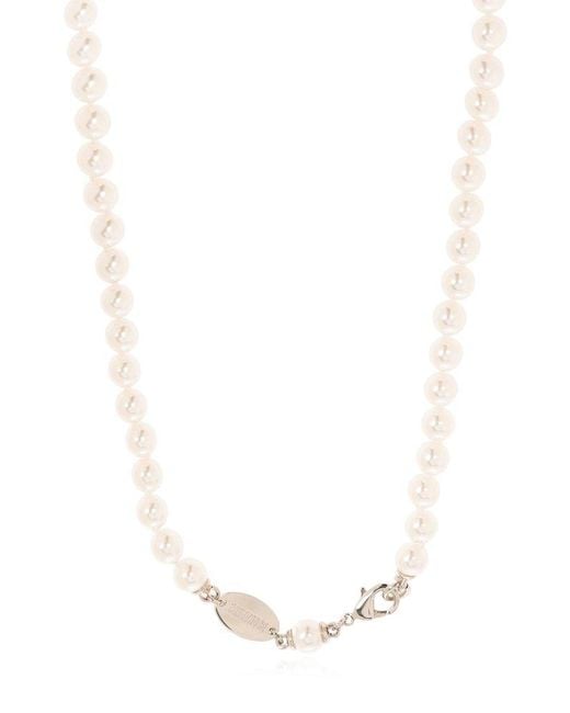 DSquared² White Logo Charm Pearl Necklace for men