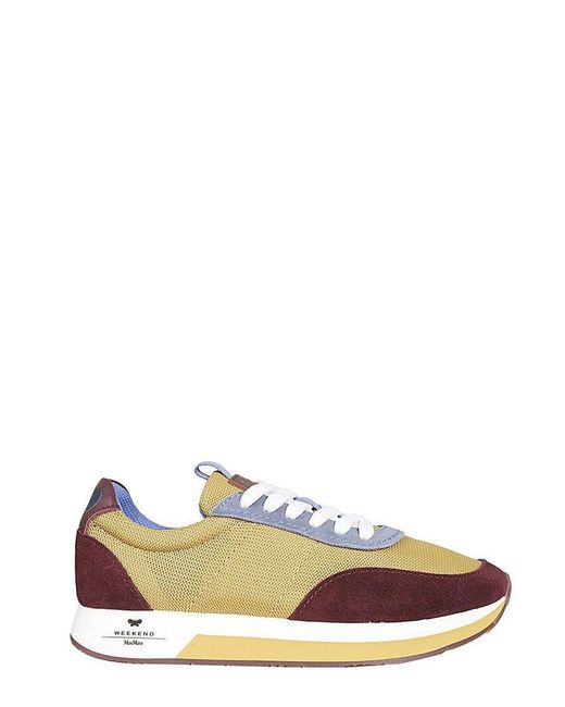 Weekend by Maxmara Yellow Butterfly Embroidered Lace-up Sneakers