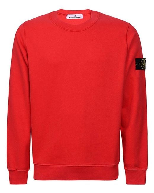Stone Island Cotton Logo Patch Crewneck Sweatshirt in Red for Men | Lyst