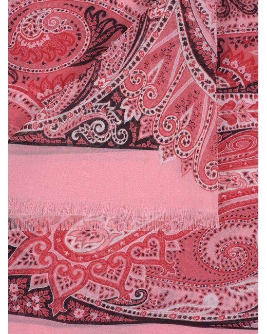 Etro Pink Paisley-printed Frayed Edge Scarf