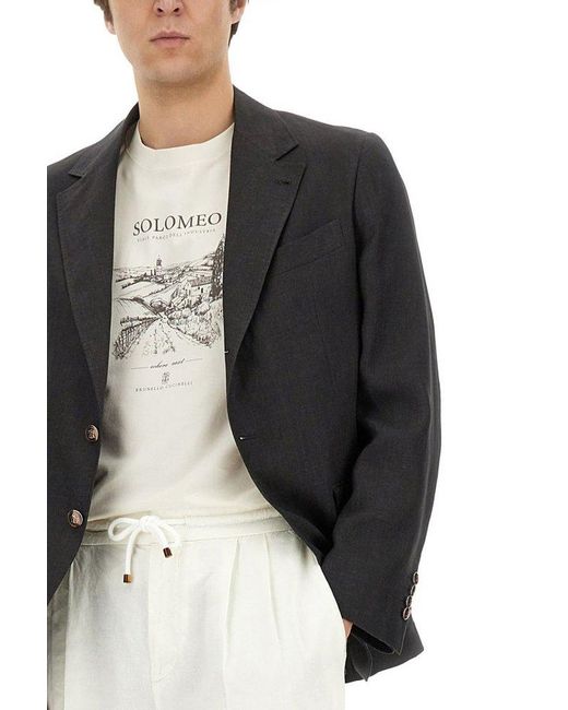 Brunello Cucinelli Single-Breasted Tailored Blazer in Black