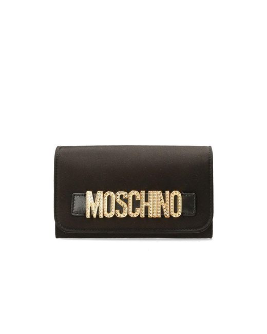 Moschino Black Logo Plaque Fold-over Clutch Bag